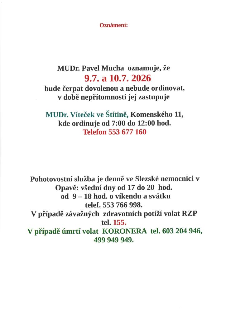 Mudr. Mucha dovolená
