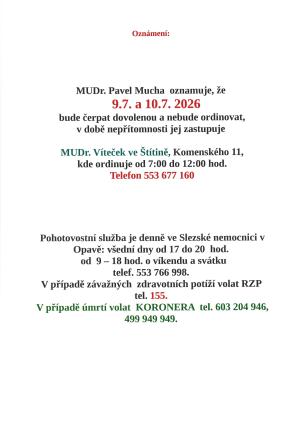 Mudr. Mucha dovolená