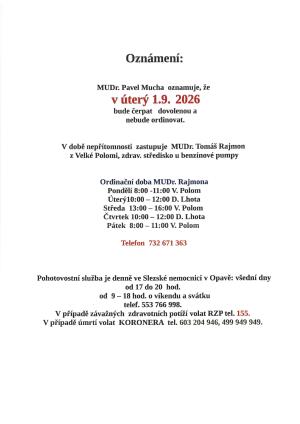Mudr. Mucha dovolená